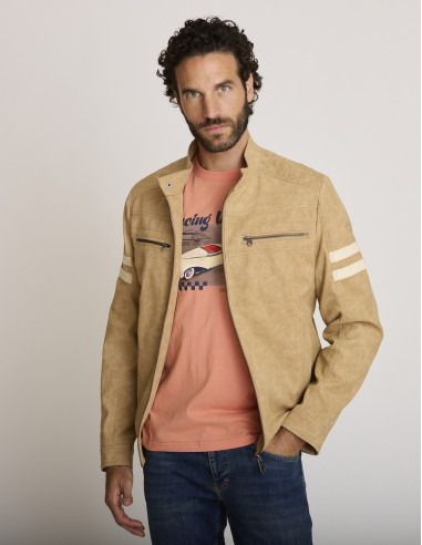 Giacca in pelle scamosciata beige...