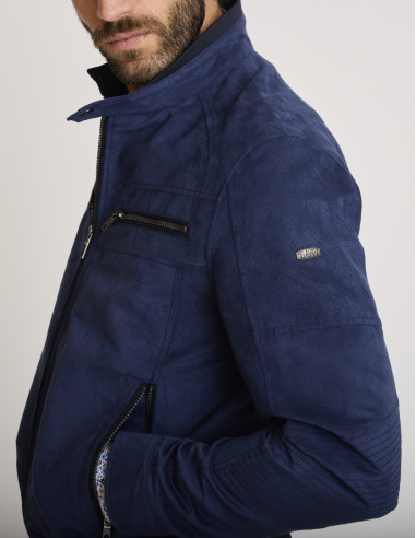 Giacca in pelle scamosciata blu...