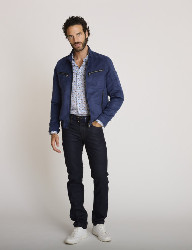 Giacca in pelle scamosciata blu...