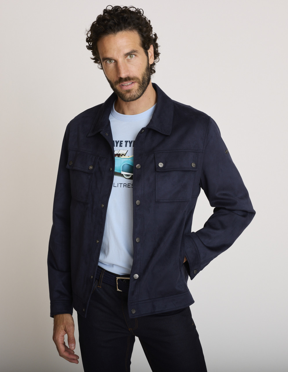 Chaqueta efecto ante azul...