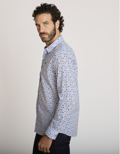 Camicia blu con stampa floreale CHECHIA