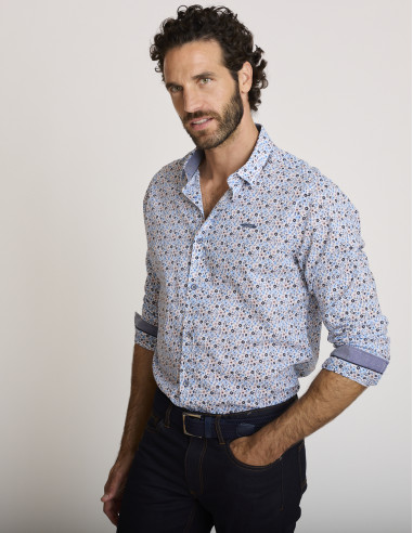 Camicia blu con stampa floreale CHECHIA