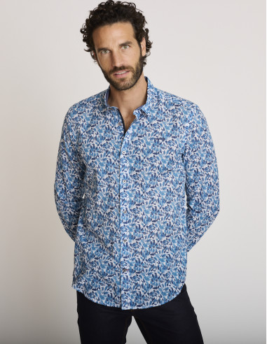 Chemise coton imprimé bleue CHELEB