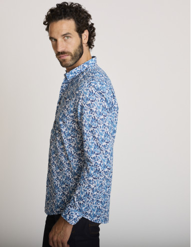 Chemise coton imprimé bleue CHELEB
