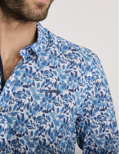 Chemise coton imprimé bleue CHELEB
