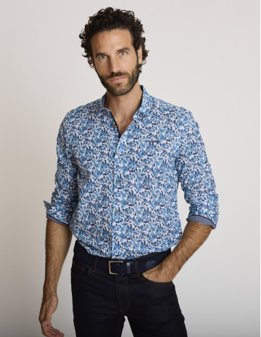 Camisa de algodón estampada azul CHELEB