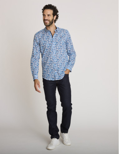 Chemise coton imprimé bleue CHELEB