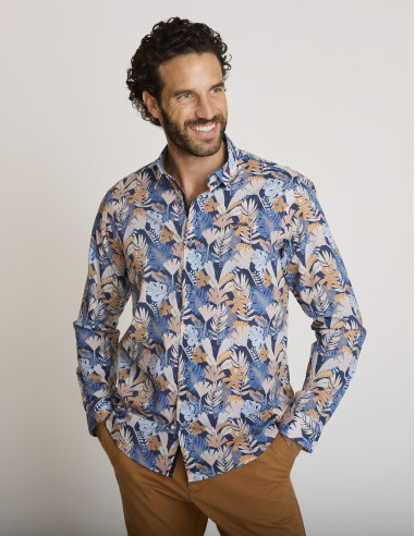 Chemise motif tropical bleu CHERTAN