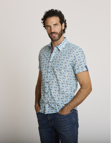 Chemise imprimée en coton bleue...