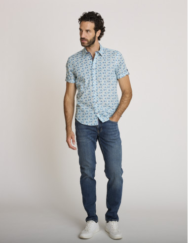Chemise imprimée en coton bleue...