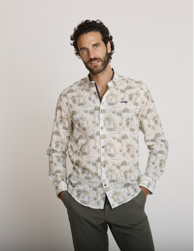 Chemise imprimée verte sauge...
