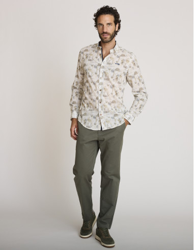 Chemise imprimée verte sauge...