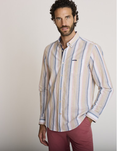 Chemise rayée en lin beige CURSA