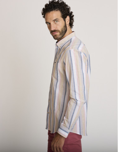 Camisa a rayas de lino beige CURSA