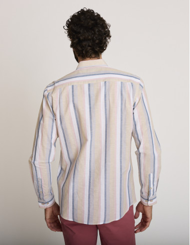 Chemise rayée en lin beige CURSA