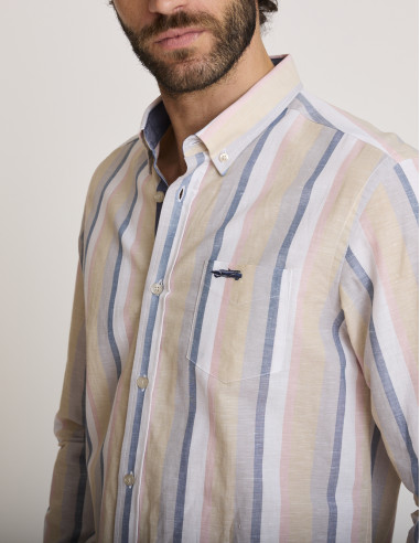 Chemise rayée en lin beige CURSA