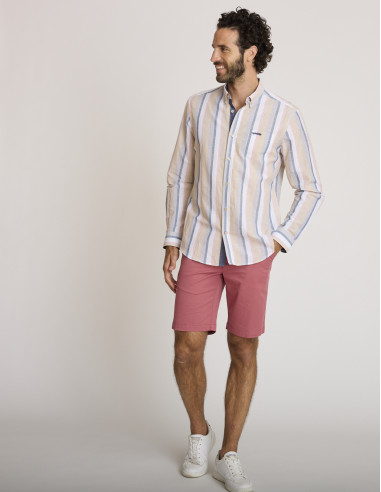 Chemise rayée en lin beige CURSA