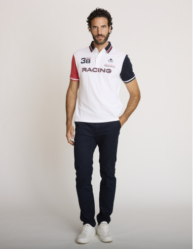 Polo de algodón bordado blanco LEZAT