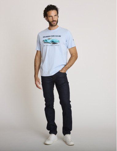 Camiseta estampada de algodón azul...