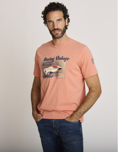 Camiseta estampada de algodón naranja...