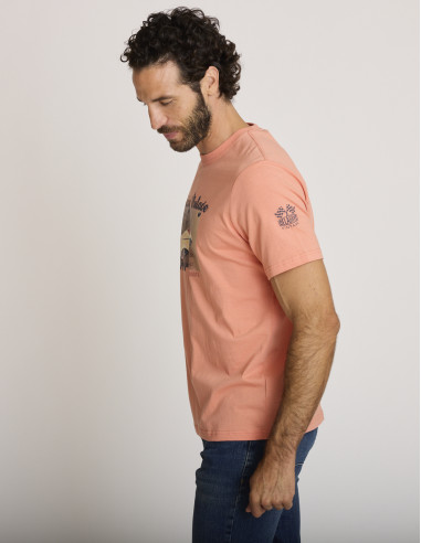 Camiseta estampada de algodón naranja...