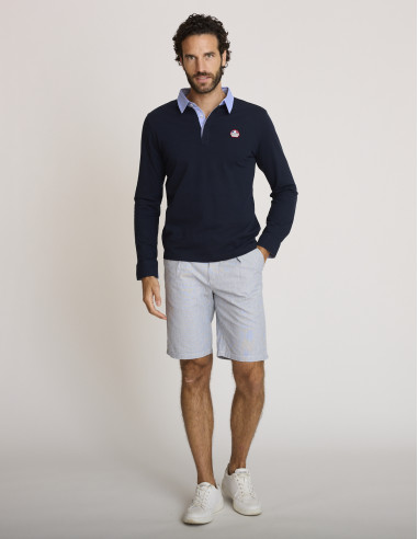 Polo de algodón de manga larga azul...