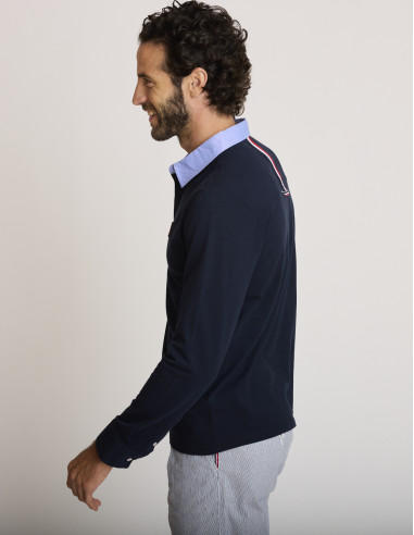 Polo de algodón de manga larga azul...
