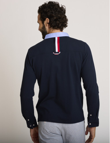 Polo de algodón de manga larga azul...