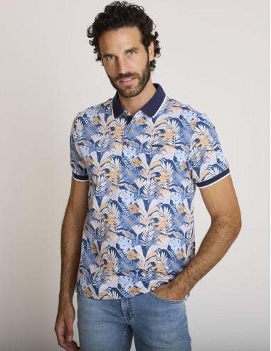 Polo estampado tropical azul LEMISAM