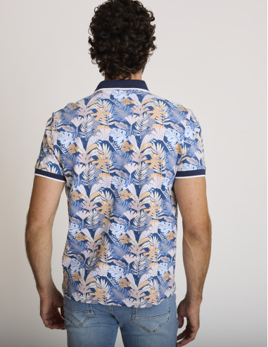 Polo stampata tropicale blu LEMISAM