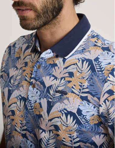 Polo stampata tropicale blu LEMISAM