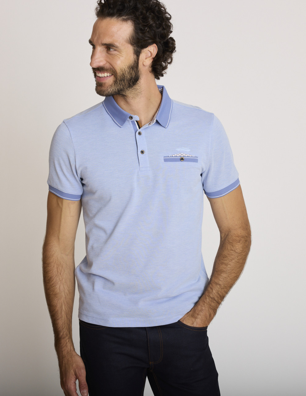 Polo coton texturé bleu...