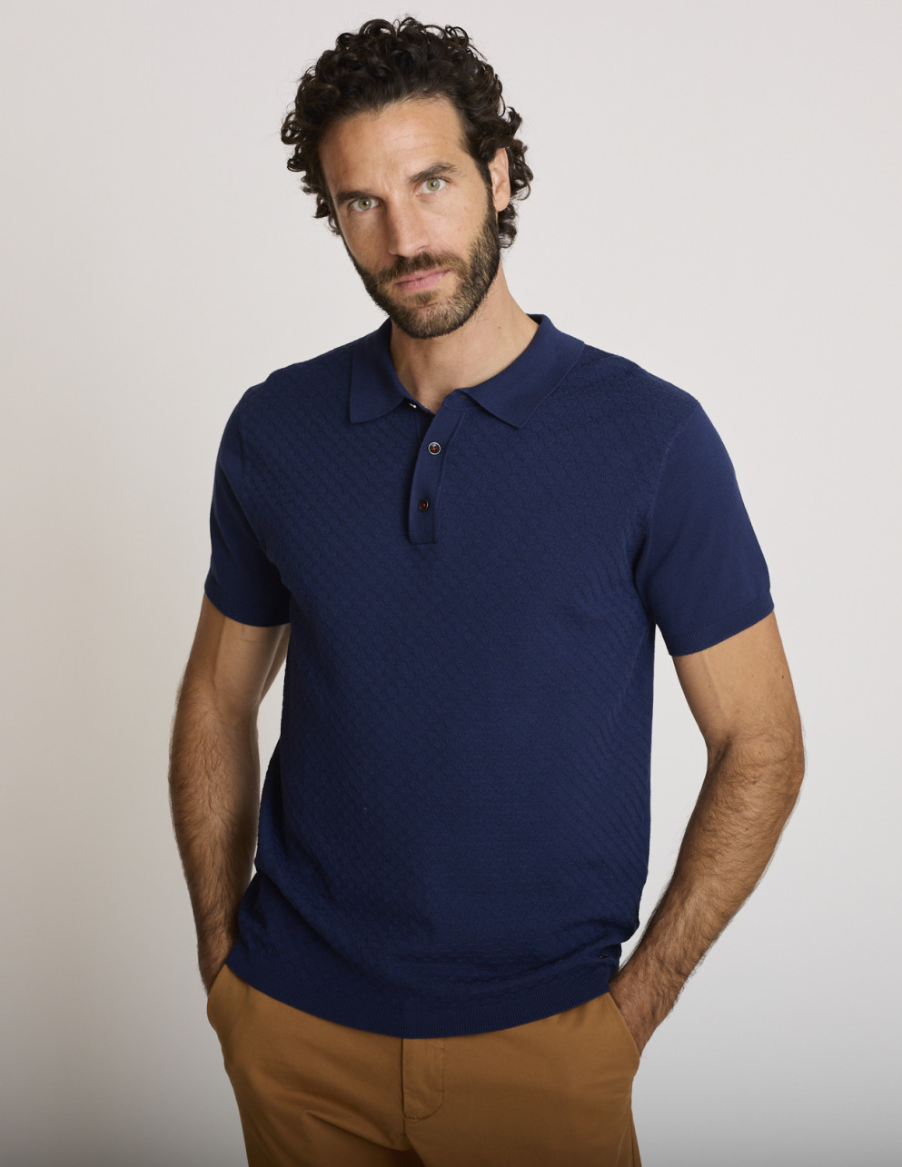 Polo tricot en coton bleu...
