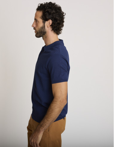 Polo tricot en coton bleu marine...