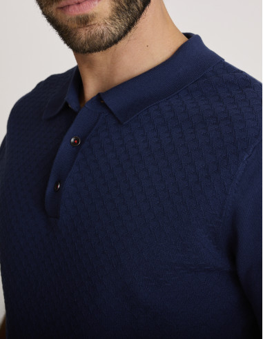 Polo tricot en coton bleu marine...