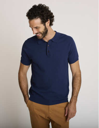 Polo tricot en coton bleu marine...