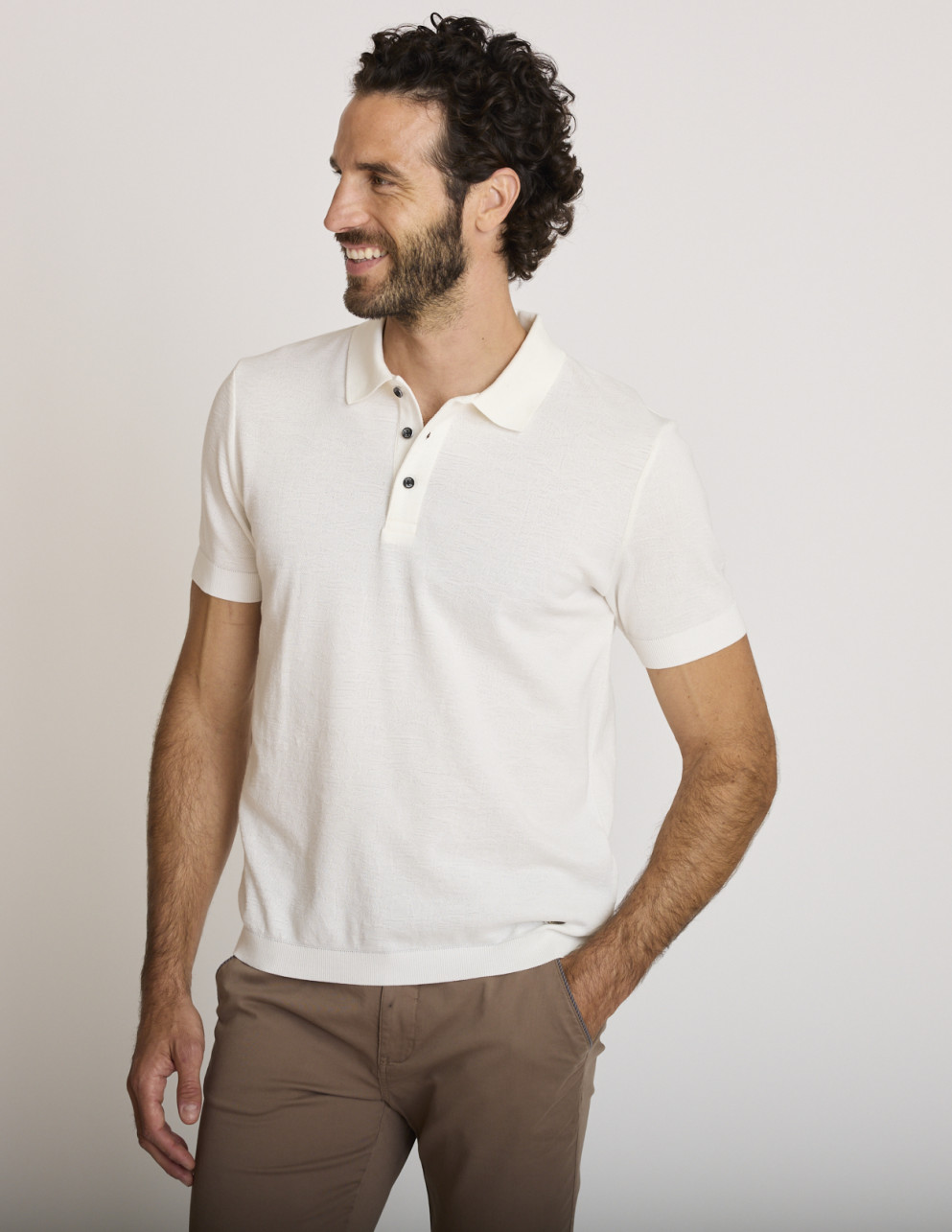 Polo en coton texturé blanc...