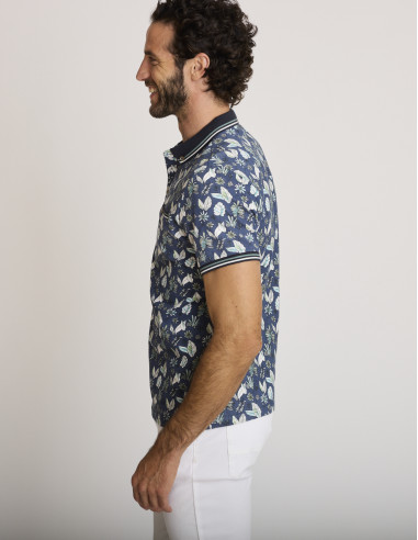 Polo coton imprimé bleu marine et...