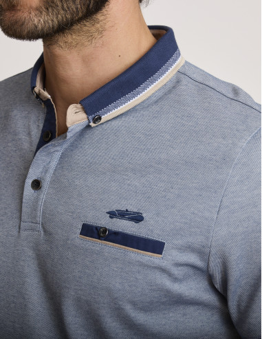 Polo brodé en coton bleu LOKUL