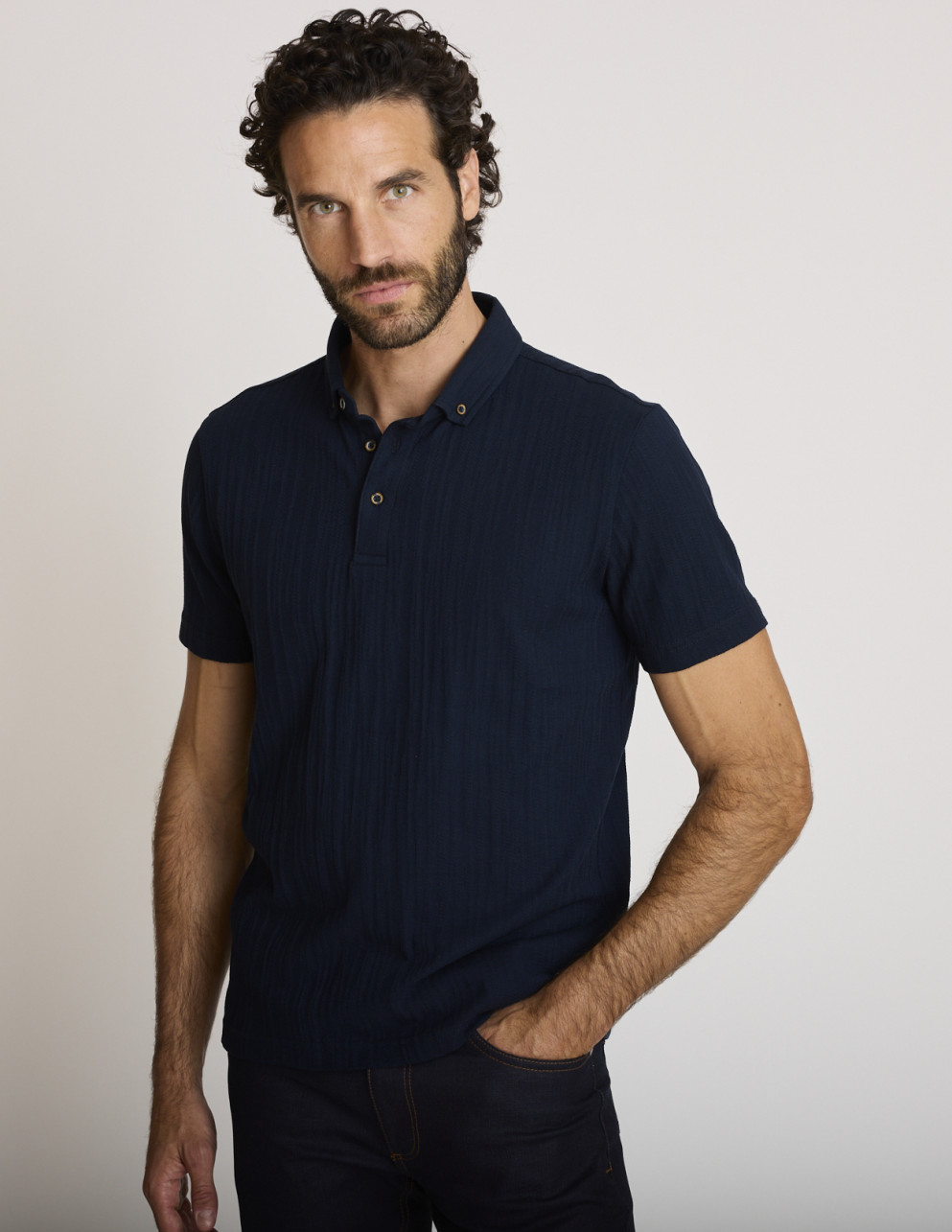 Polo effet jacquard bleu...