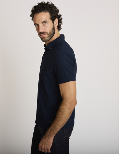 Polo effet jacquard bleu marine LOCULUS