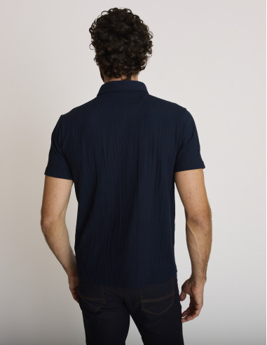 Polo effet jacquard bleu marine LOCULUS