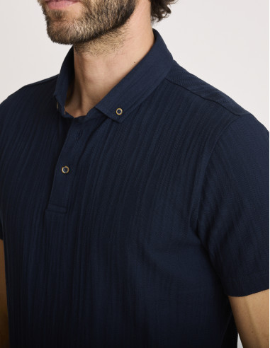 Polo effet jacquard bleu marine LOCULUS