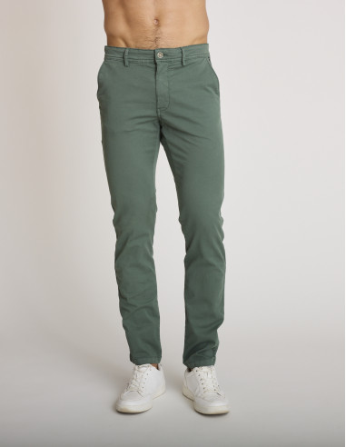 Pantalon ajusté en coton vert sauge...