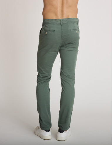 Pantalon ajusté en coton vert sauge...