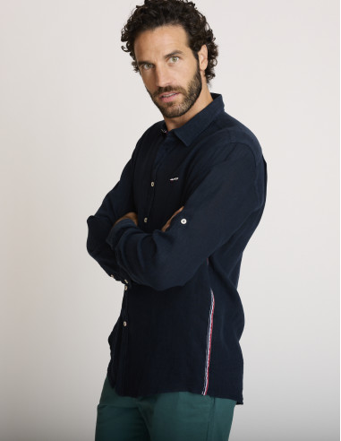 Chemise légère en lin bleu marine...