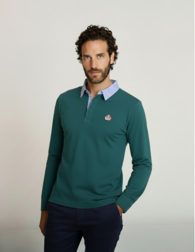 Polo de algodón de manga larga verde...