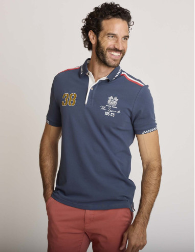 Polo coton brodé bleu encre LEMENTAR