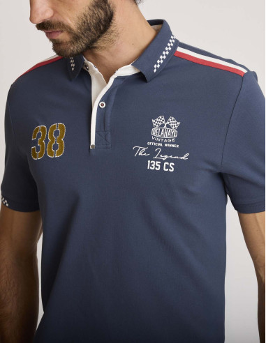 Polo coton brodé bleu encre LEMENTAR