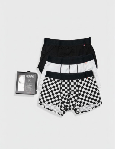 Lot 3 boxers en coton noir et blanc...